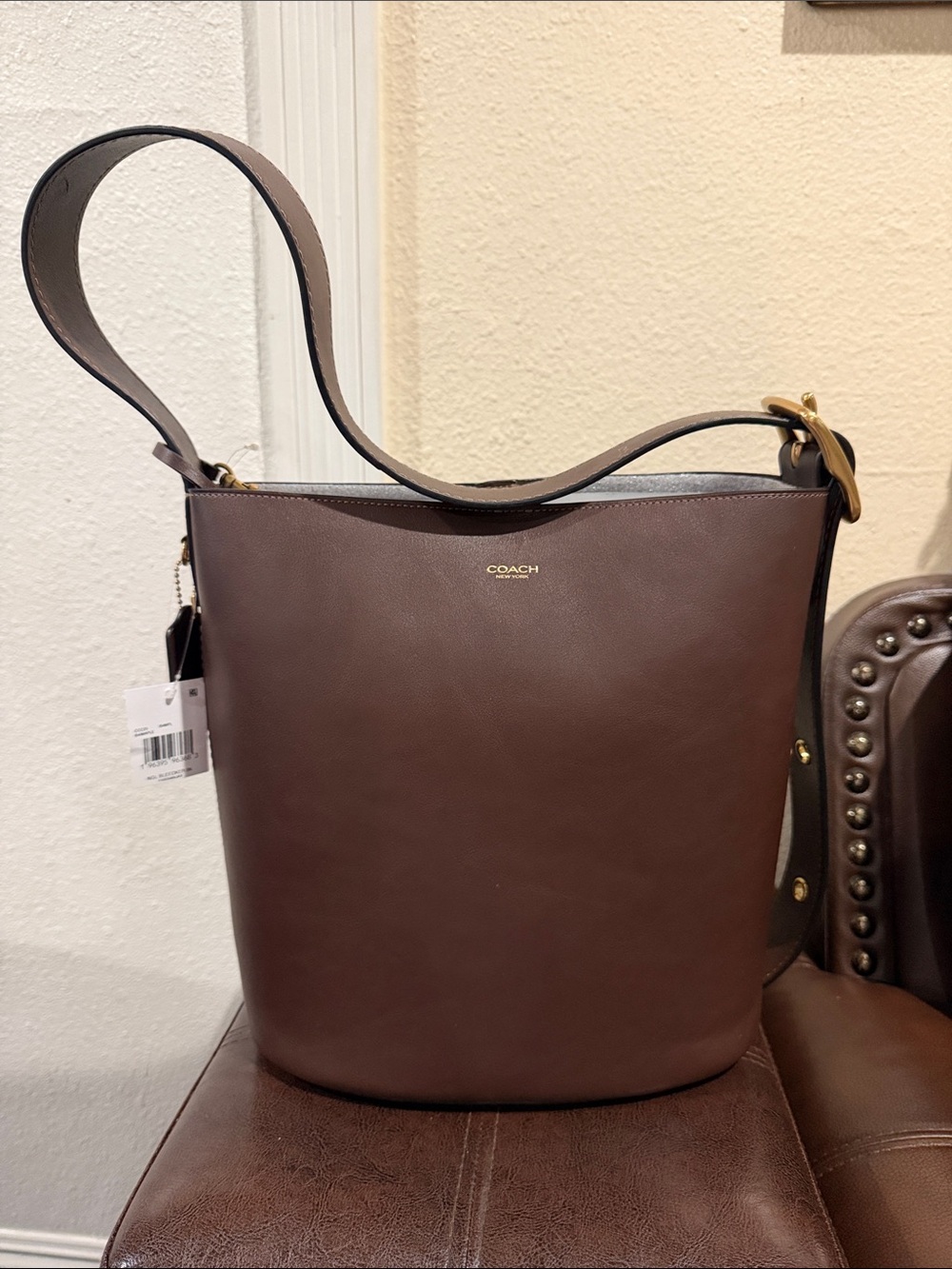 Coach Brown Leather Bucket Crossbody with Gold Hardware